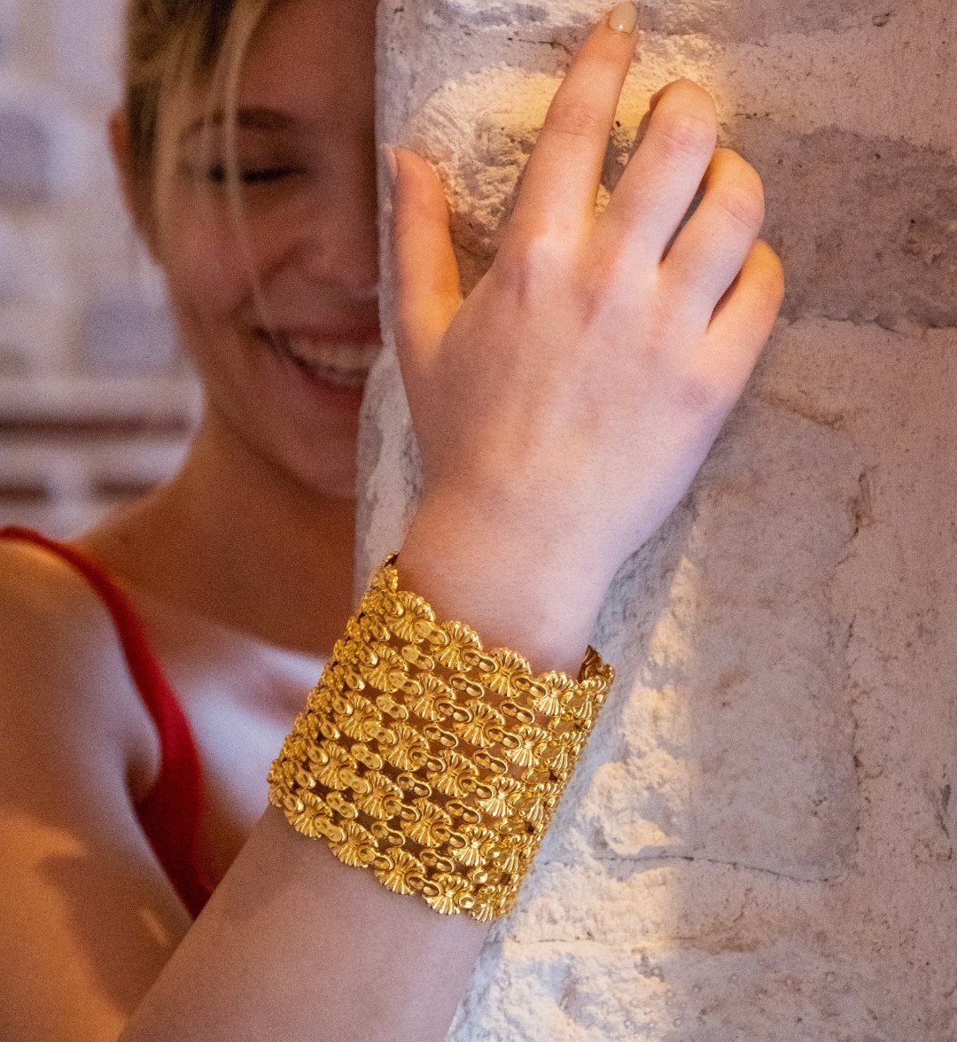 Wide Woven Gold Cuff – Paşa Jewellery Çanakkale